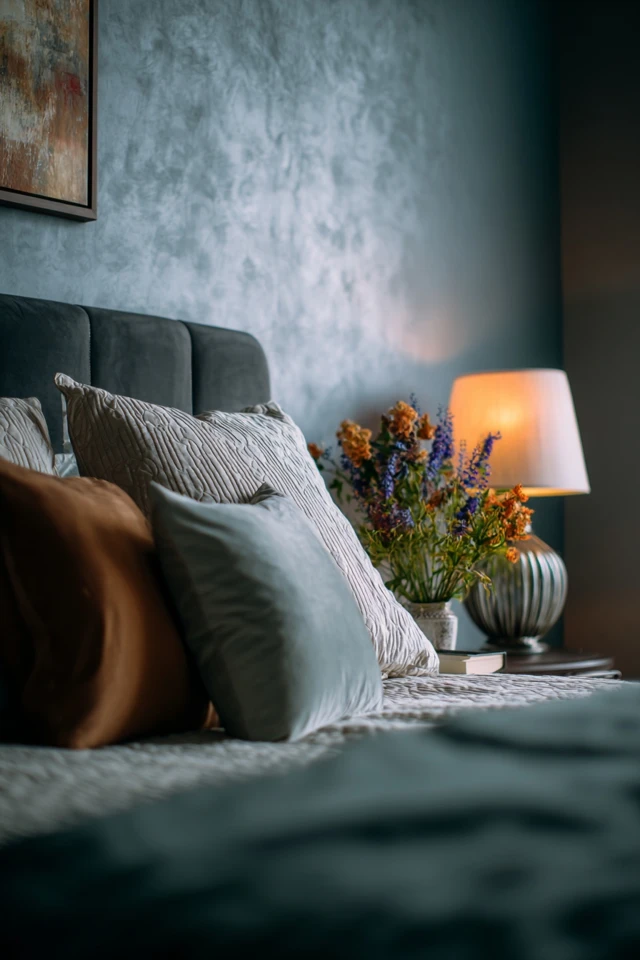 Living room styled with brown furniture and complementary wall and accent colors