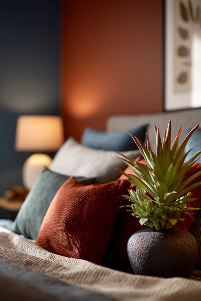 Bedroom with a simple bed and soft bedding in a quiet, minimal arrangement