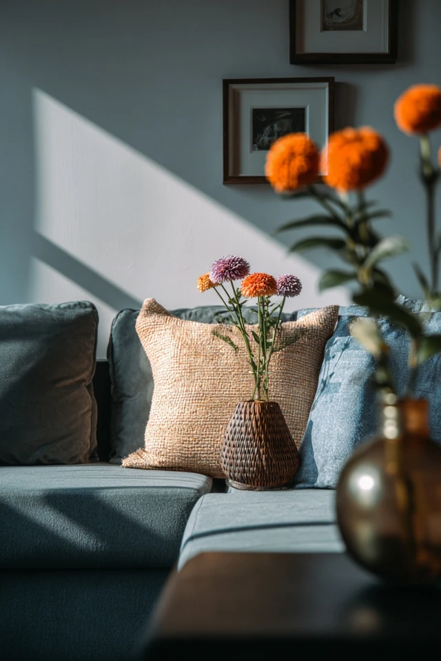 Asian-inspired interior with a muted color palette and natural textures