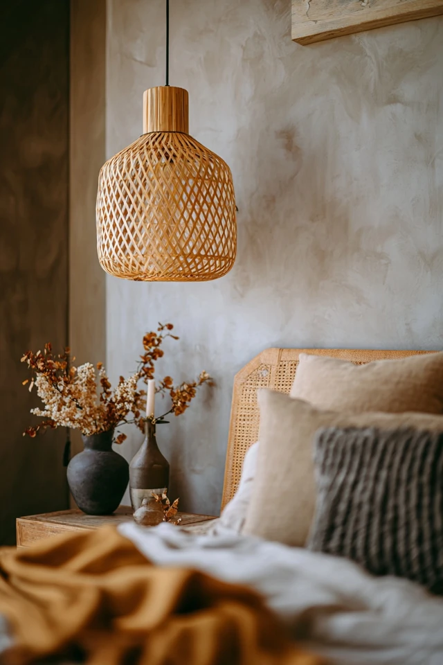Cosy bedroom corner styled with warm decorative lighting