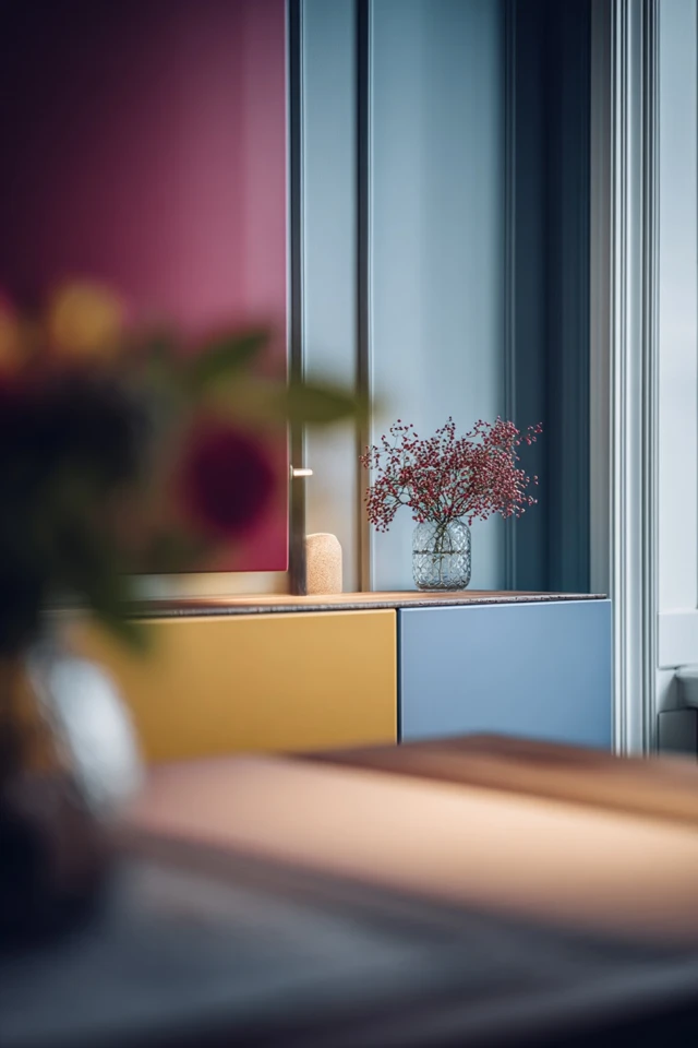 Modern fold-down desk with a tidy surface in a space-saving home office corner