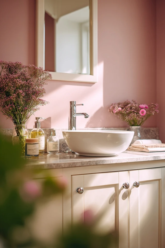 Bathroom styled with wood, tile and metal accents in a farmhouse look