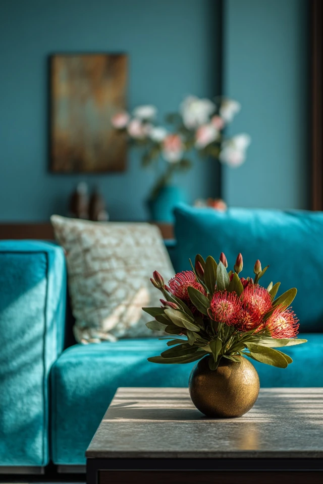 Room scheme showing brown pieces balanced by lighter wall color and accessories