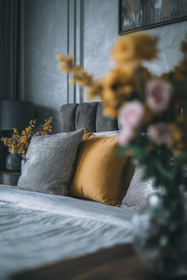 Victorian-inspired bedroom with patterned textiles and warm, layered decoration