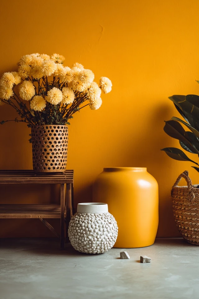 Yellow decor combined with other colors in a styled home interior