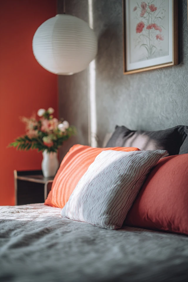 Small Asian-style bedroom with low furniture and natural textures in a neutral scheme