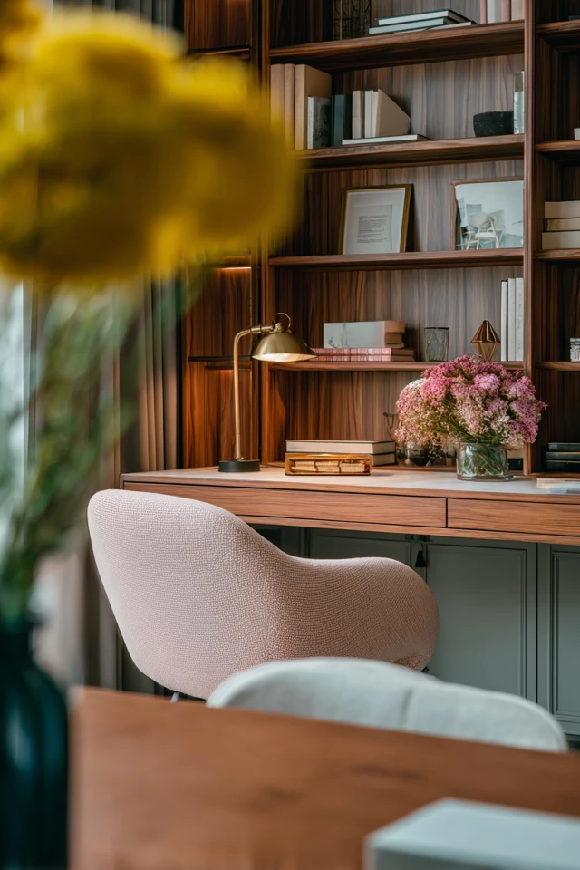 Home office workstation with desk and chair arranged for comfortable working posture
