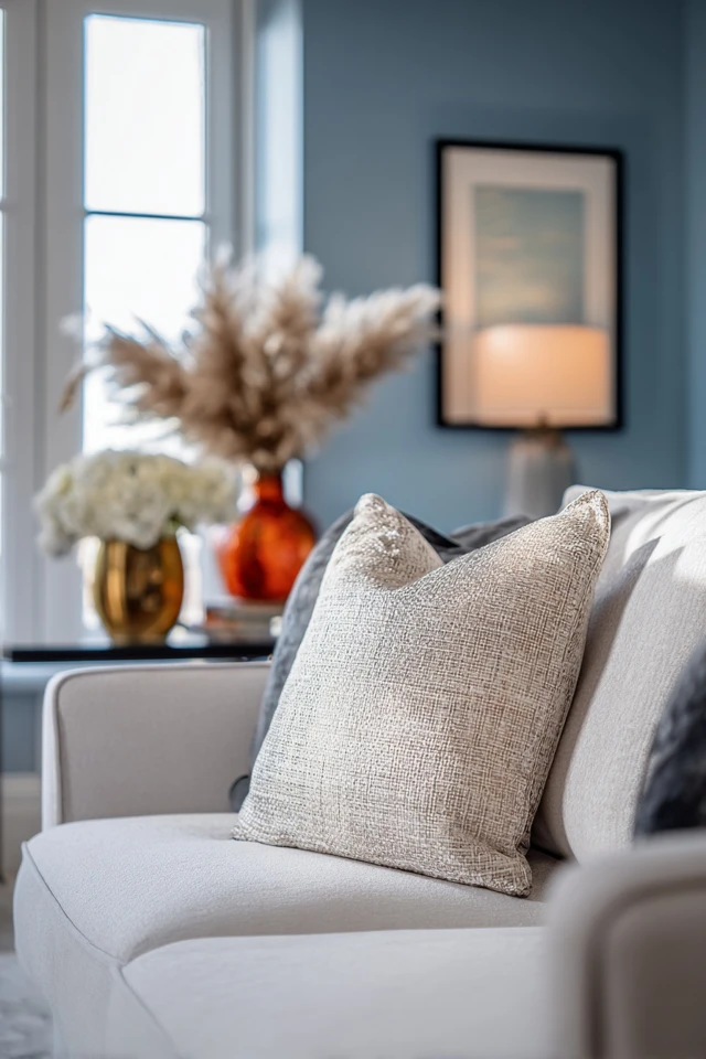 Living room seating group in a Victorian-inspired layout with a coffee table