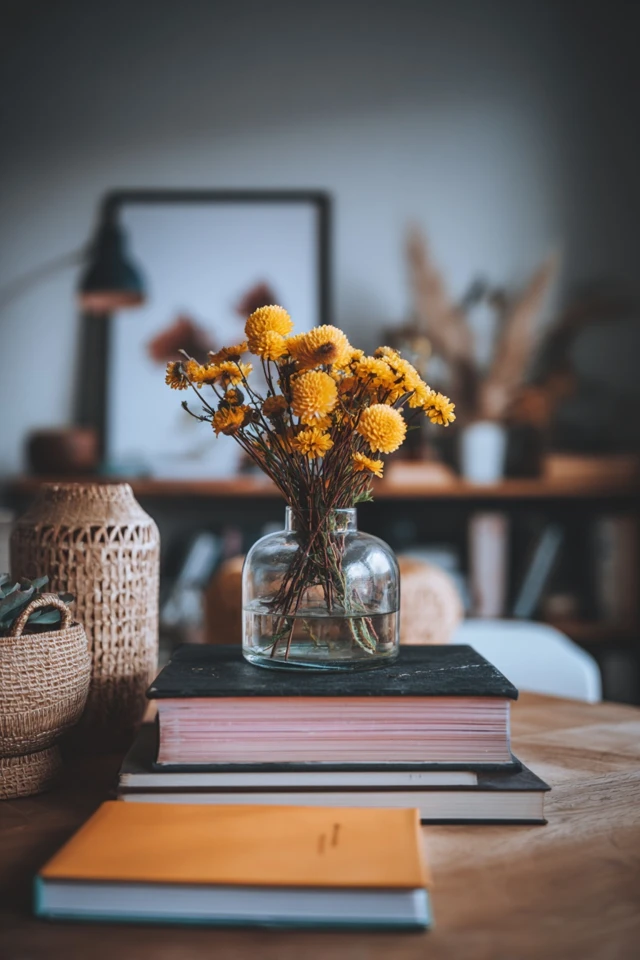 Home calendar corner with a seasonal accent mixed with everyday decor pieces