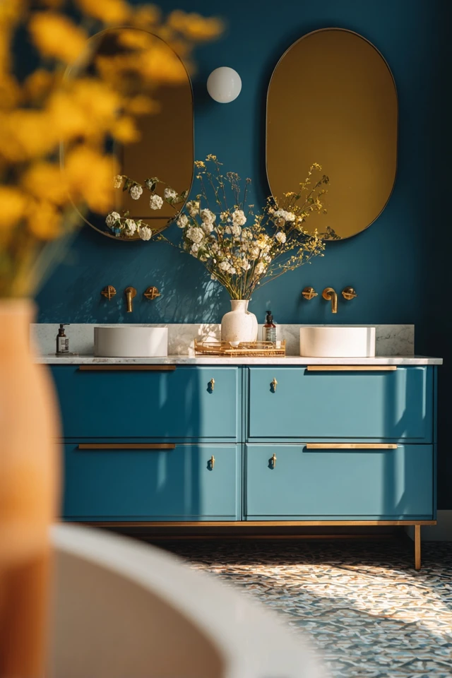 Farmhouse bathroom detail showing materials and finishes