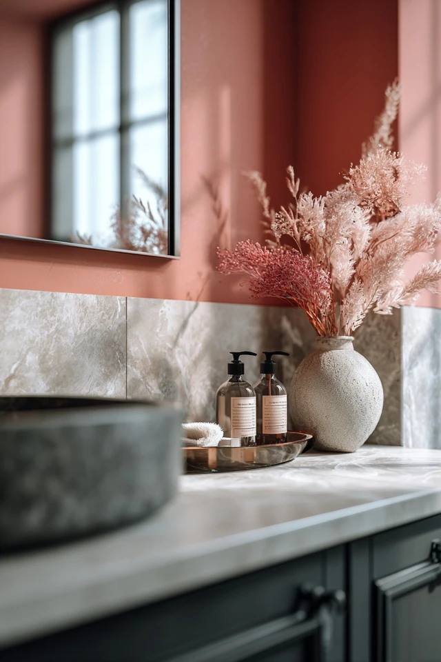 Apartment bathroom storage and shelving that keeps the counter tidy