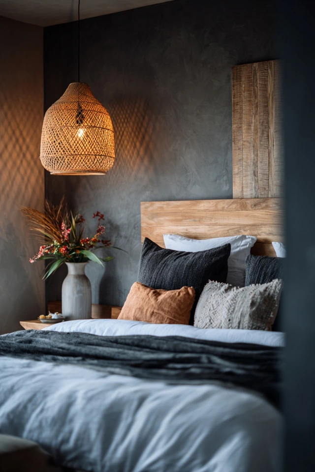 Bedroom closet interior with baskets and shelves for small-space storage