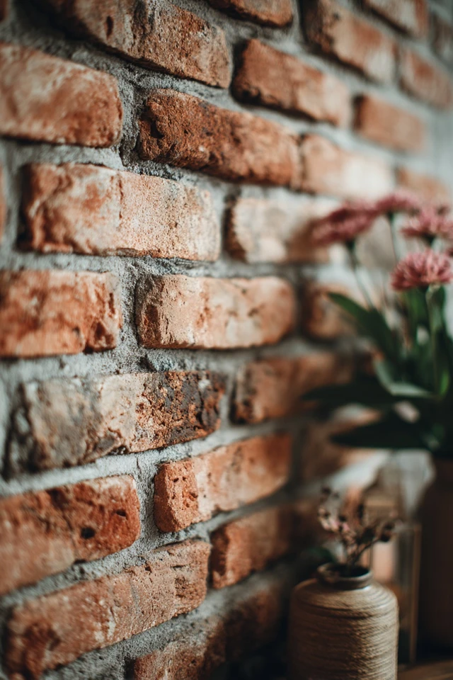 Home interior featuring a brick wall finish with warm lighting and decor