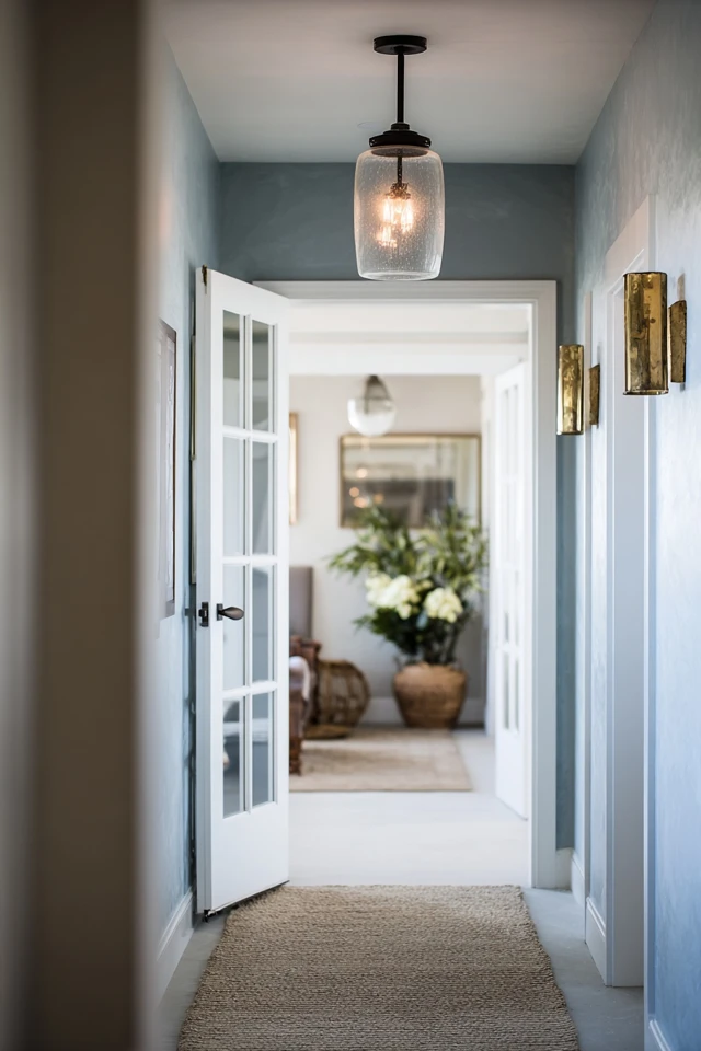 Farmhouse entryway wall decor with mirror and paneling in a neutral palette