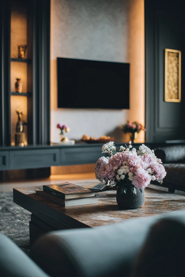 Small living room layout with a TV and compact furniture