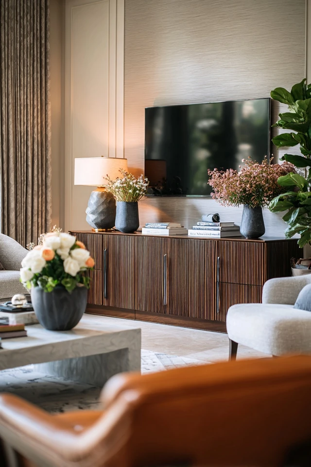 Home theater seating area with soft furnishings that help absorb sound in a small room