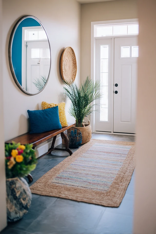 Foyer decor featuring a mirror styled with accessories and finishes