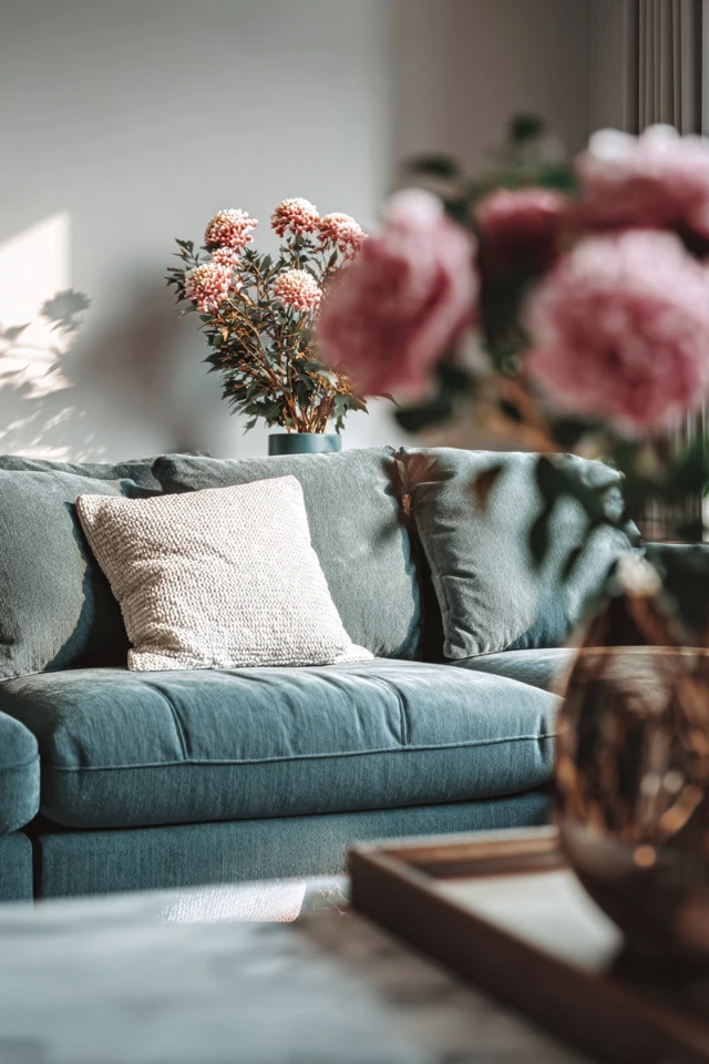 Sofa pillows of different sizes and shapes on a couch