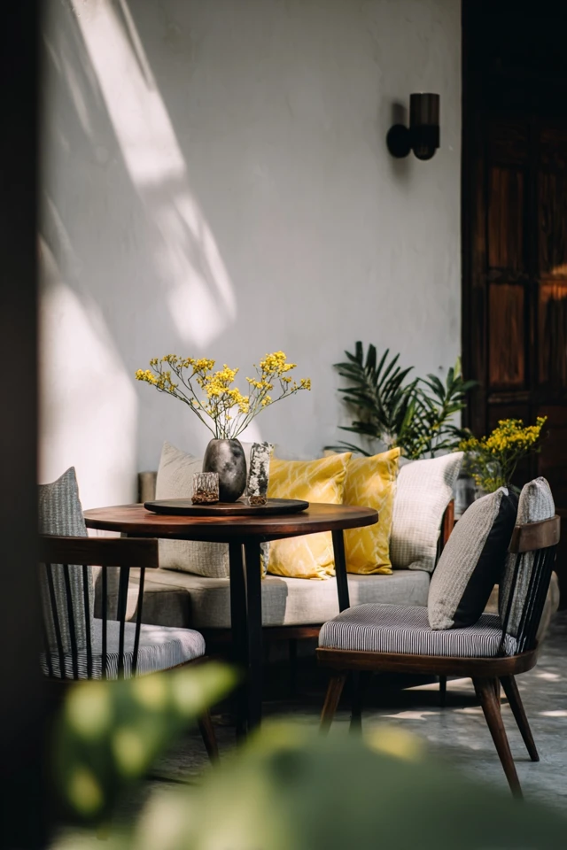 Cozy cabin living room corner with wood details and simple decor