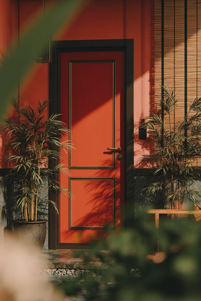 Painted burnt orange door example for a beginner makeover project