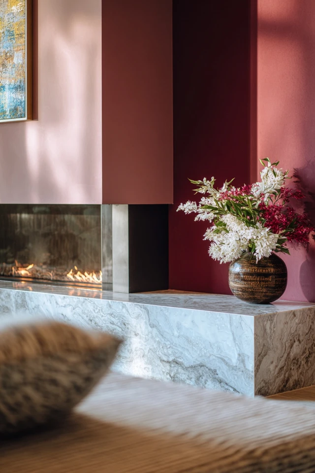 Modern tile fireplace design with a smooth, contemporary finish