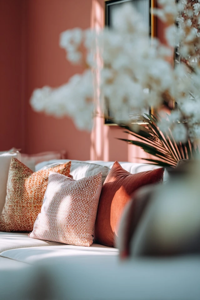 Victorian-style living room corner with decorative furniture and layered textiles