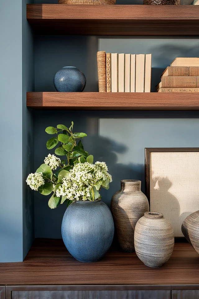 Compact home office shelving layout designed for a small workspace