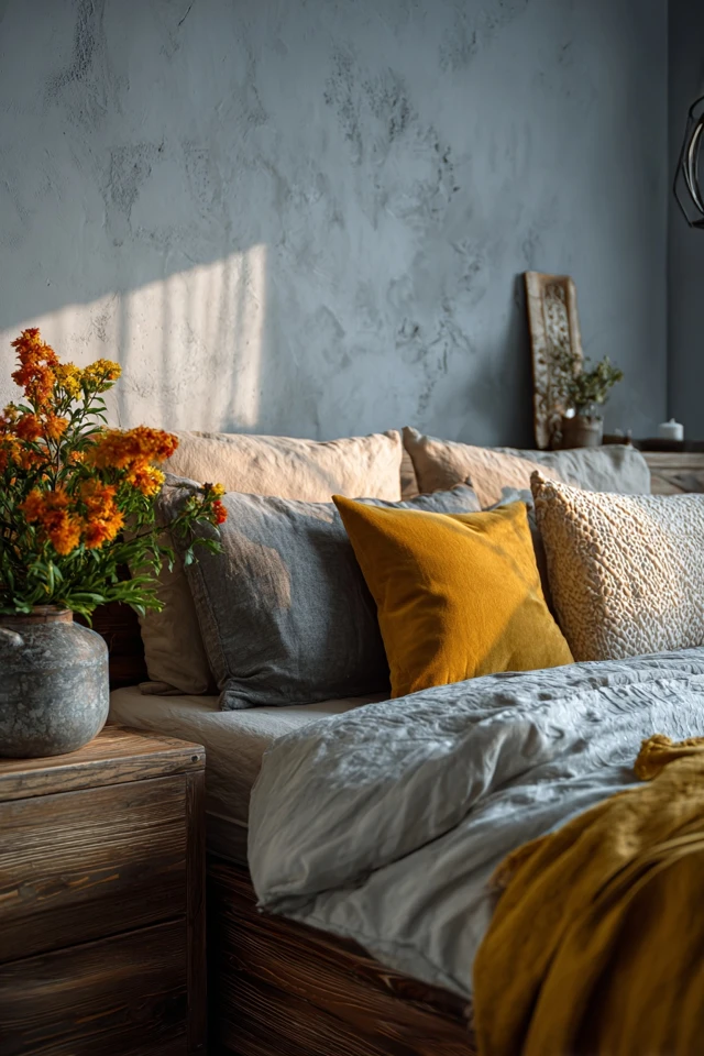 Bedroom styled with warm ambient lighting and soft textures