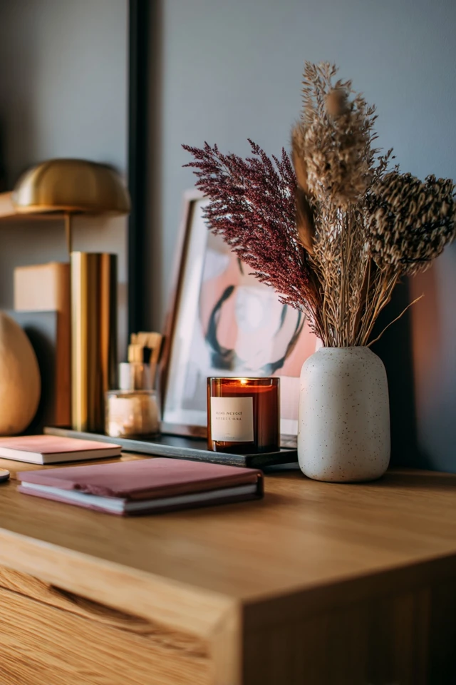 Calendar and planning wall in a home, styled with shelf, plant and simple organizers