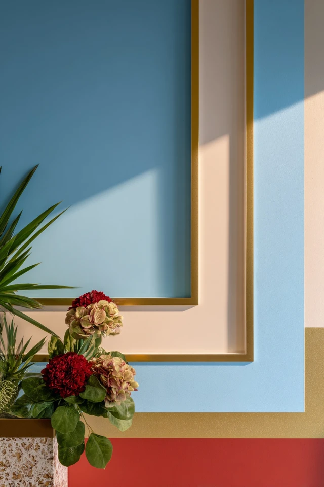 Home ceiling design example in a finished, decorated room