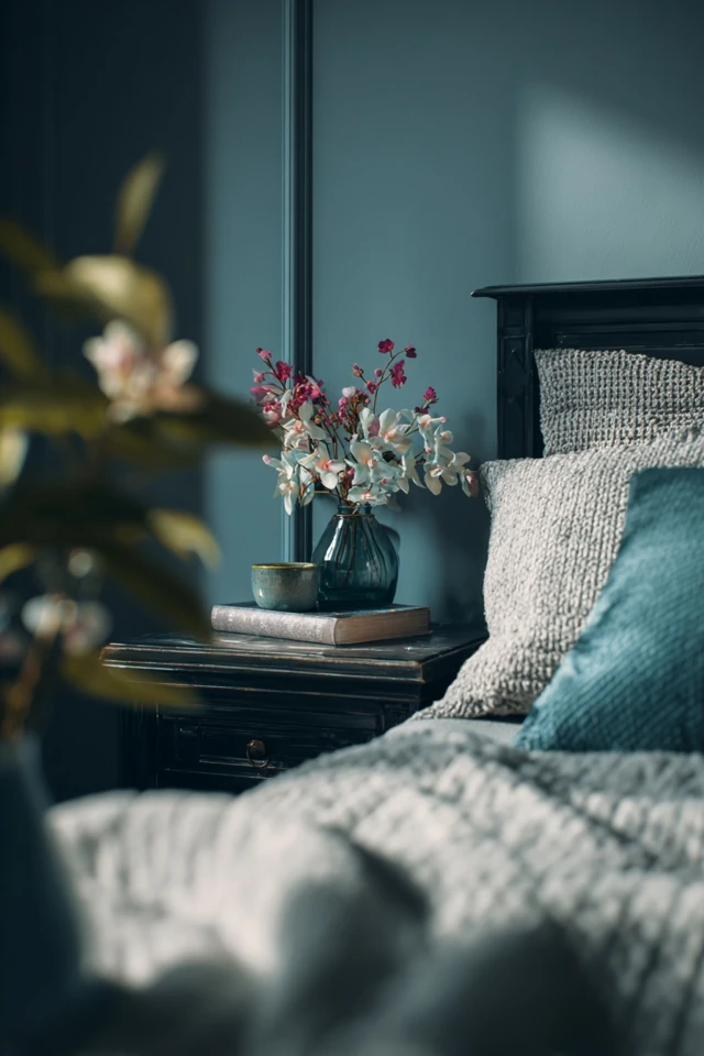 Bedroom blending Victorian character with modern touches and a cozy palette