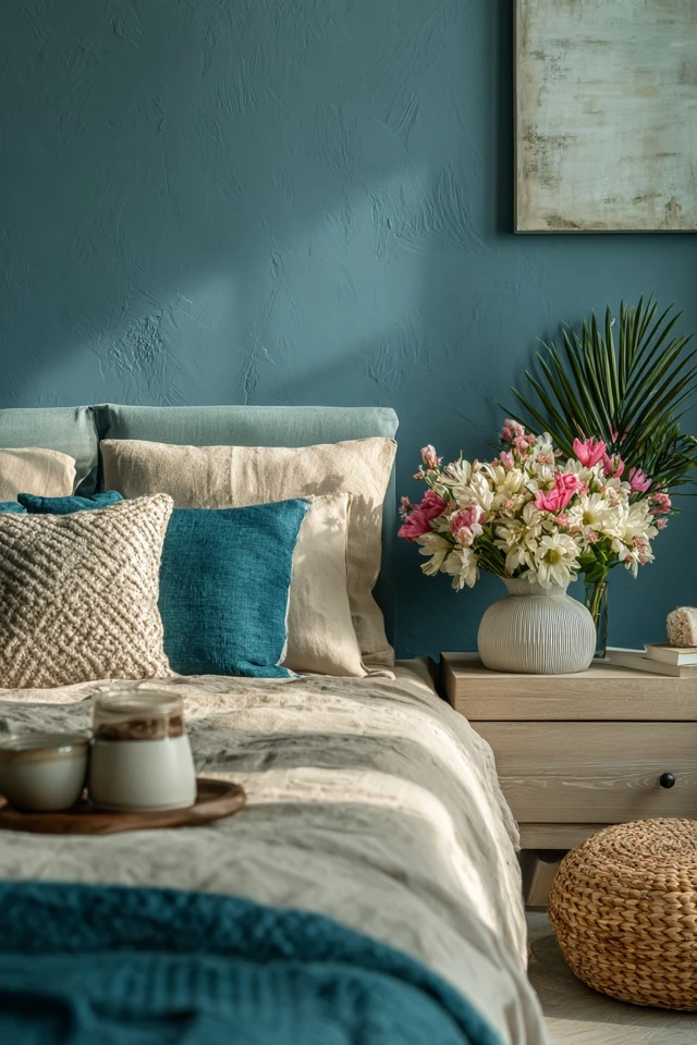 Bachelor bedroom with bedside lighting and a focal point