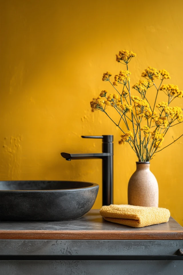 Japanese-inspired bathroom with simple accessories and a plant for a calm look