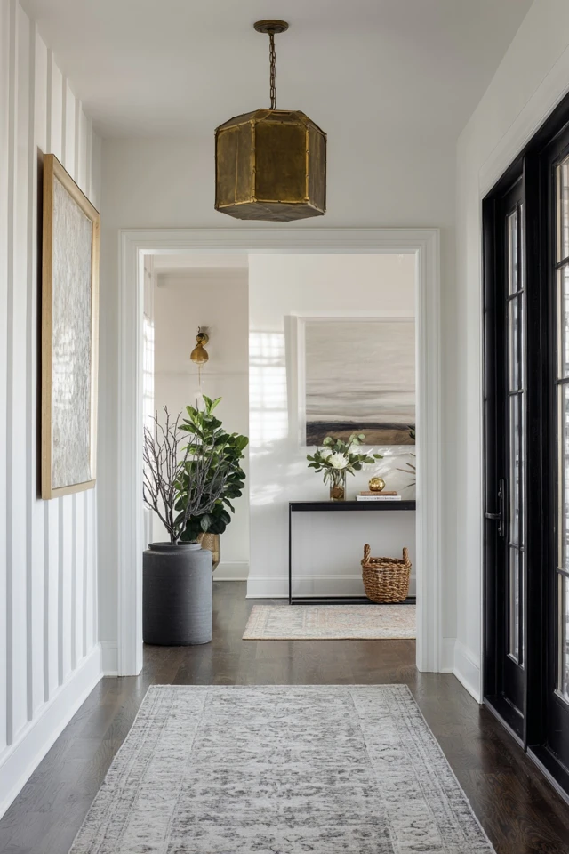 Farmhouse front entrance with rustic wood details and simple decor