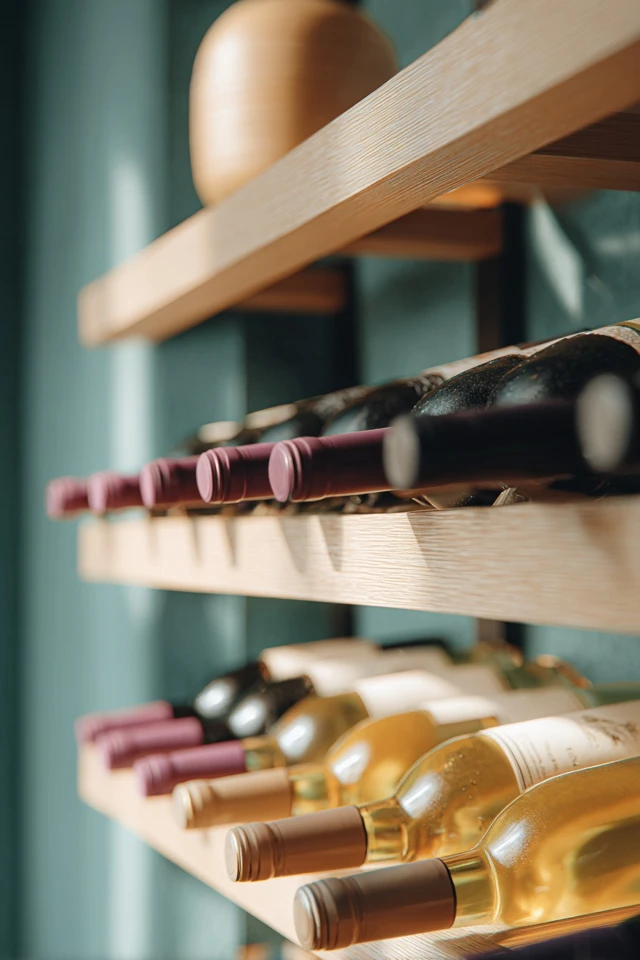 Wine bottles and glassware arranged in a home setting as an example of wine display styling