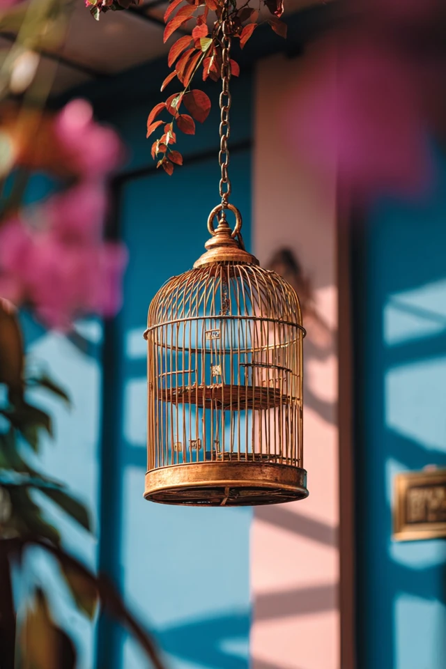 Another bird feeder design in an outdoor setting, showing materials and placement options