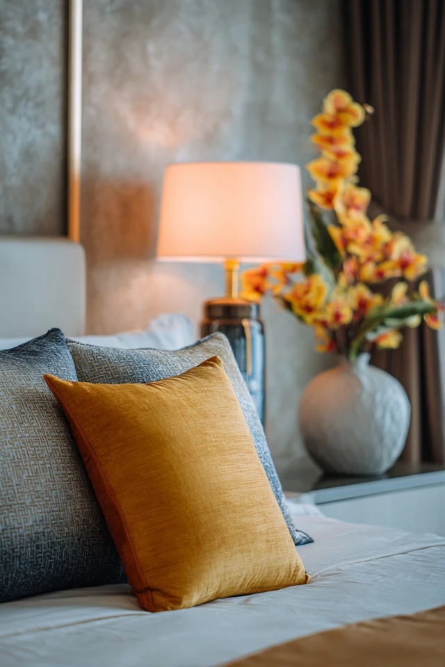 Modern Asian bedroom with soft lighting and an uncluttered, calm layout