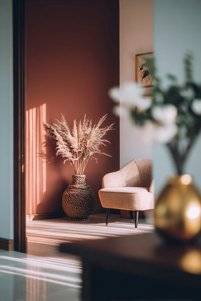 Burnt orange door idea for a house entrance with planters or porch decor