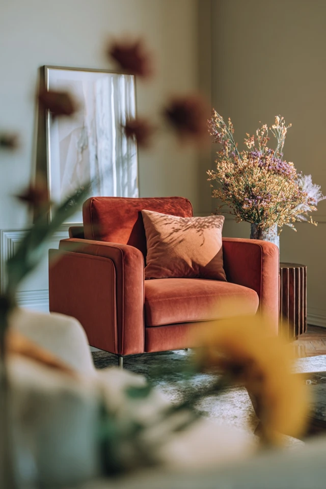 Modern Victorian living room detail with lighting, texture and pattern combined
