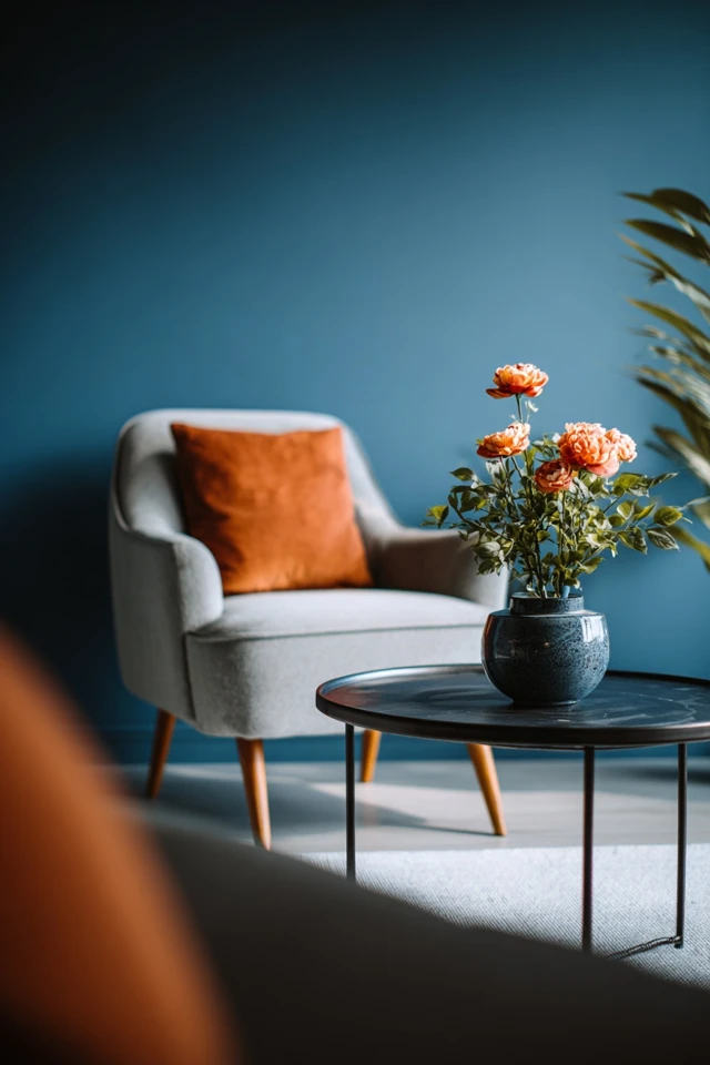Studio apartment decor detail showing a zoned layout for living and sleeping