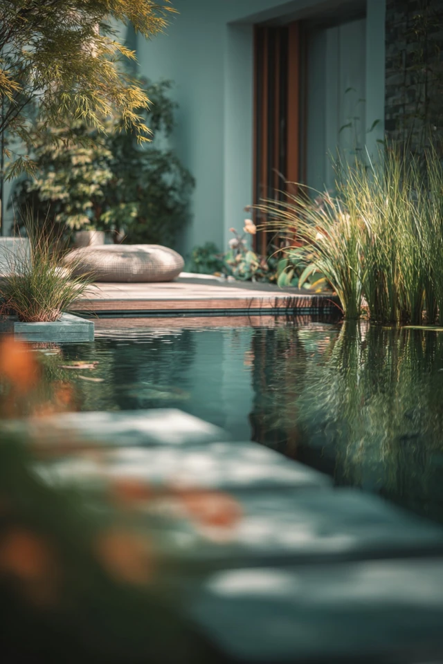 Compact DIY garden pond finished with stone edging and plants