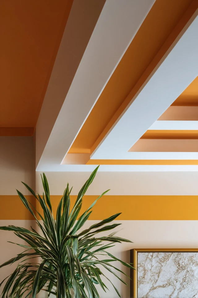 Home interior with beamed ceiling and light fixtures overhead