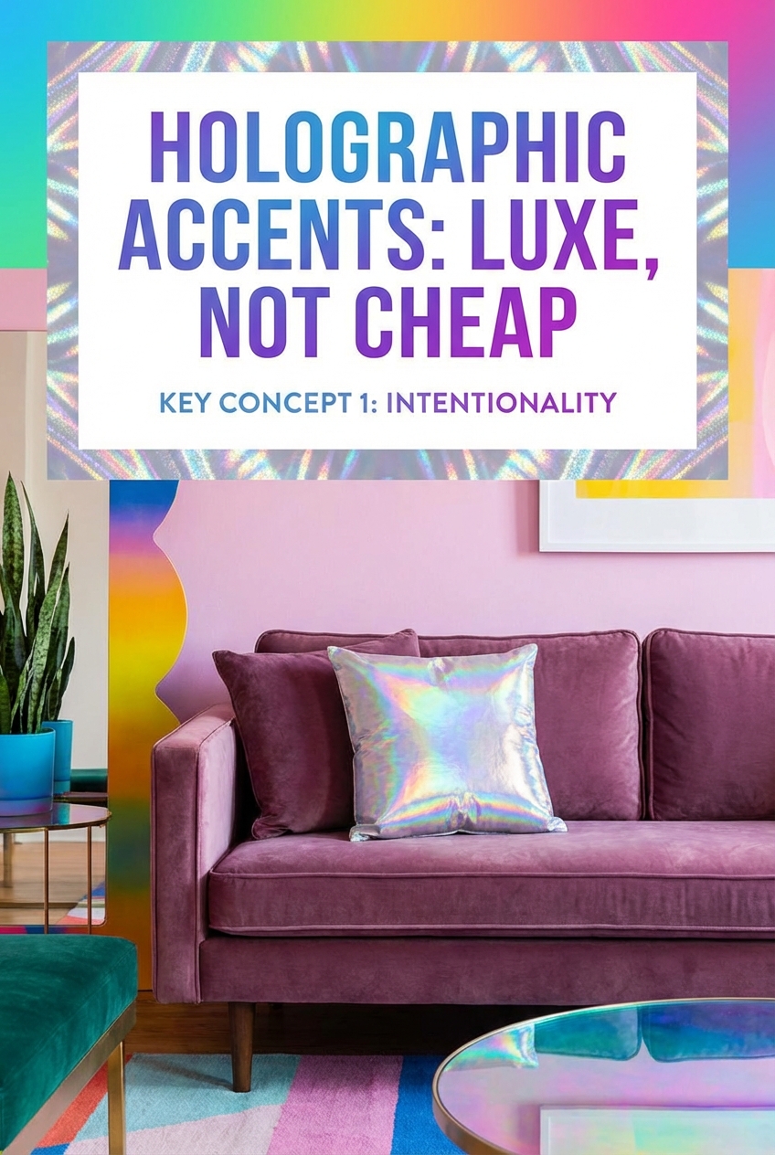 Room corner with a holographic decor accent and warm directional lighting
