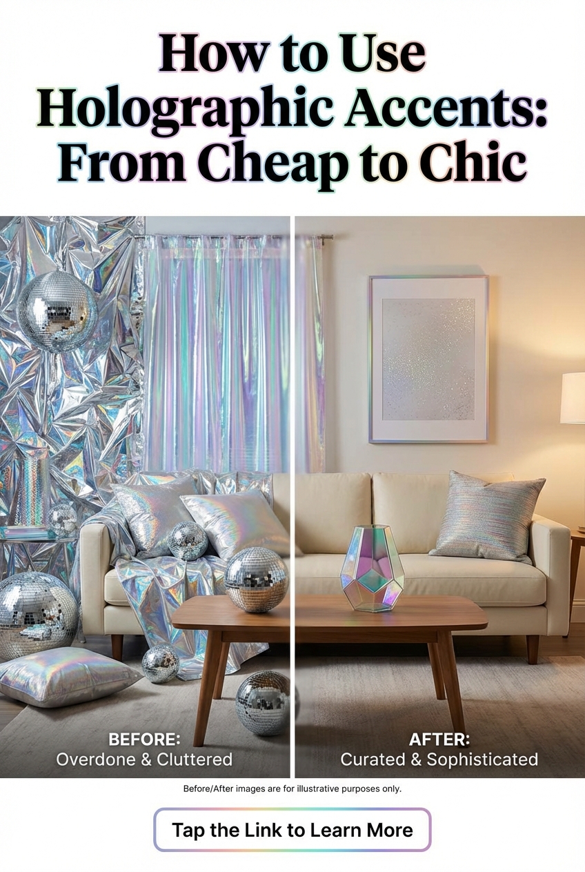 Styled interior showing a single holographic accent among matte furnishings