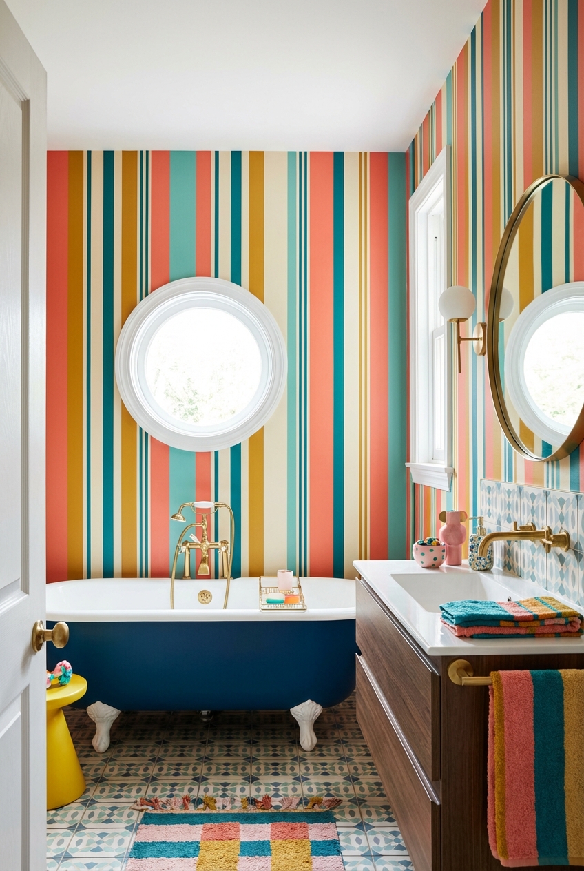 Striped Bathroom Wallpaper Ideas for a Playful Upgrade
