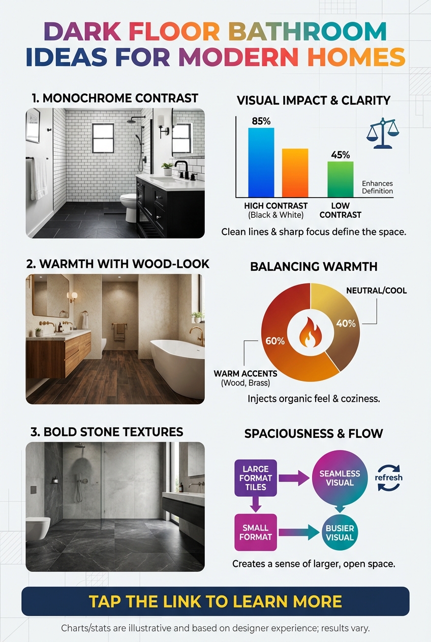 Gray and white bathroom with light walls above a dark gray floor