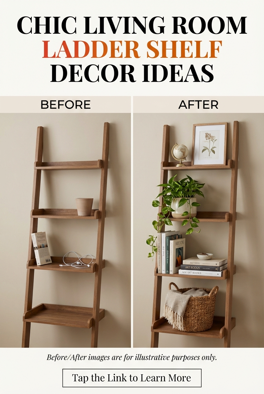 Chic Living Room Ladder Shelf Decor Ideas - photo 5