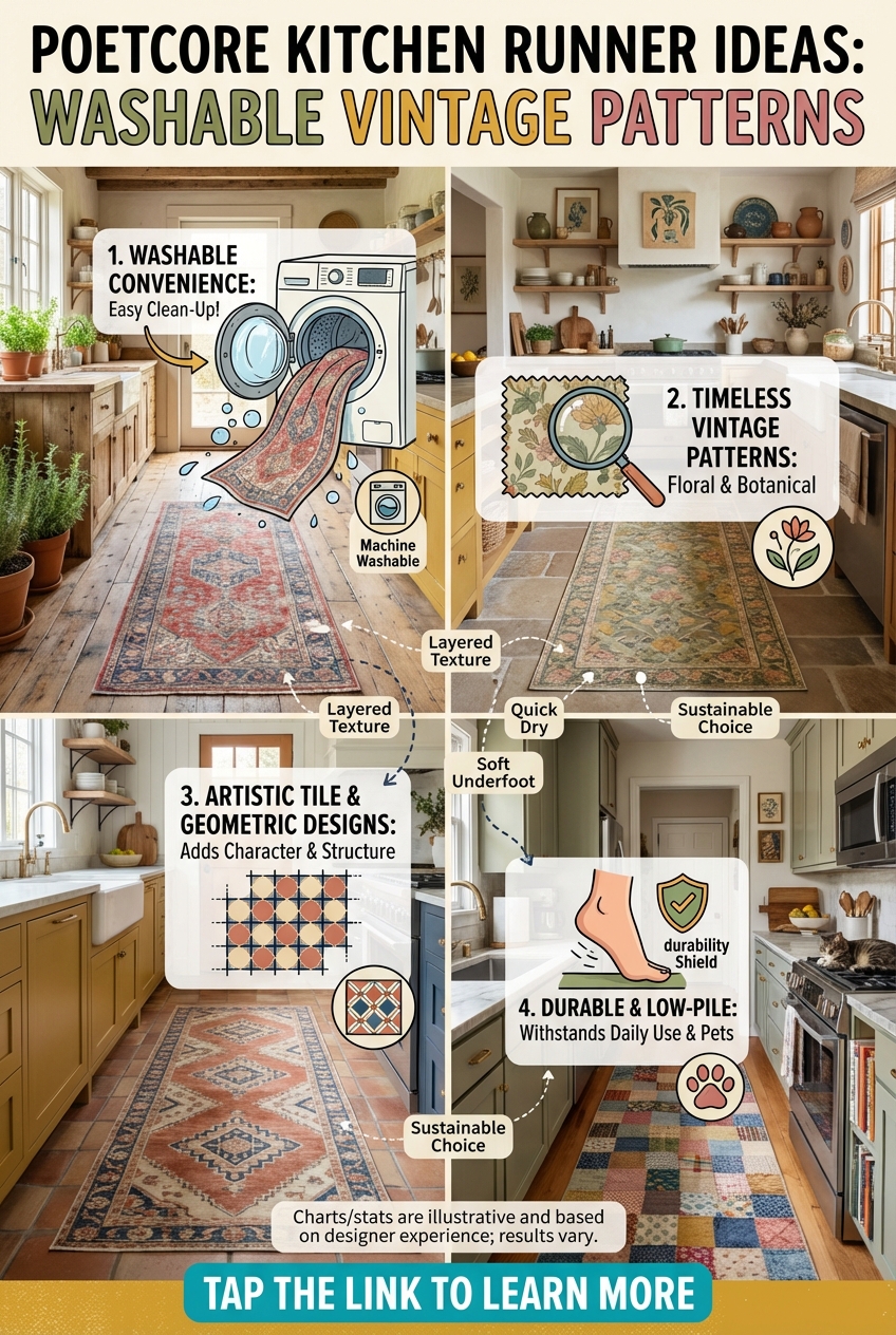 Kitchen runner placed in the work zone of a poetcore-style kitchen