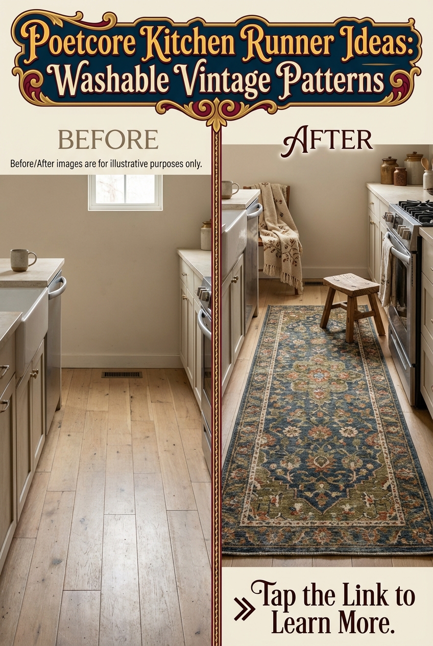 Poetcore kitchen styled with a vintage-look runner and warm wood details