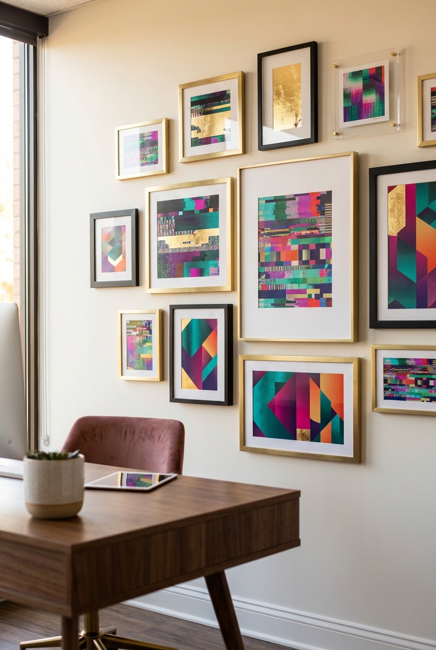 Glitchy Glam Office Wall Art: Offbeat Layouts That Inspire